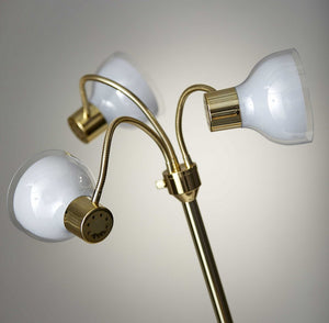 69" Silver Three Light Tree Floor Lamp With White Plastic Bowl Shade