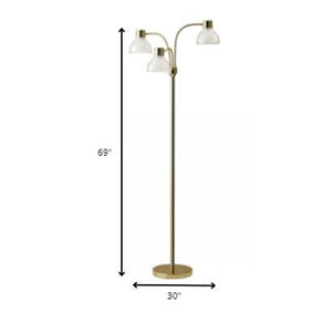 69" Gold Three Light Tree Floor Lamp With Clear Plastic Bowl Shade