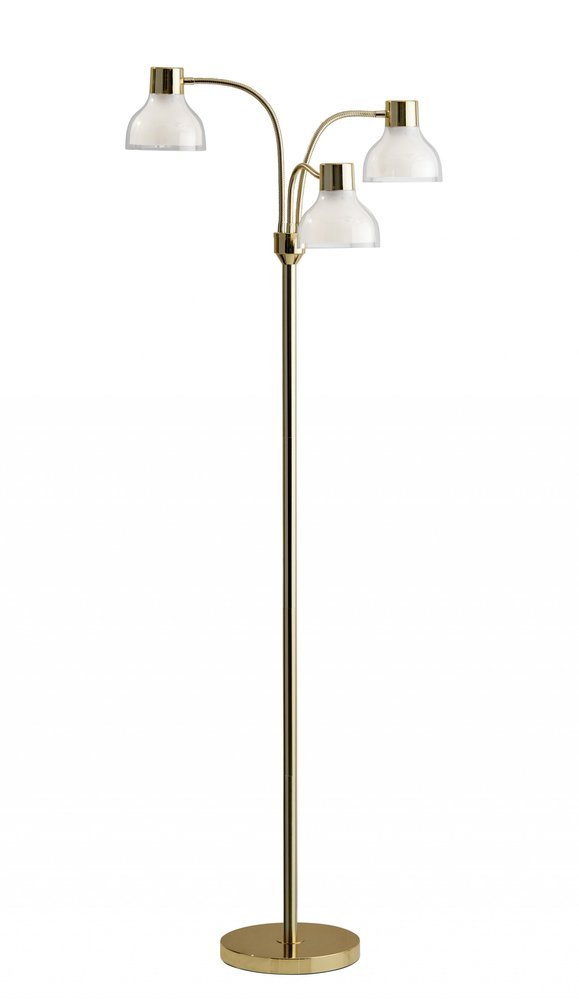 69" Silver Three Light Tree Floor Lamp With White Plastic Bowl Shade