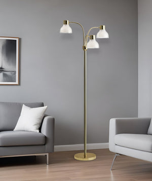 69" Silver Three Light Tree Floor Lamp With White Plastic Bowl Shade