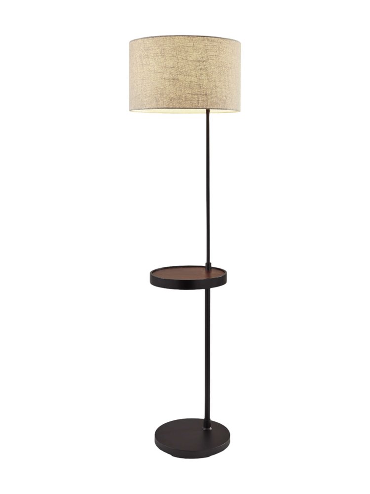 64" Beige And Black Tray Table Floor Lamp With Beige Fabric Drum Shade