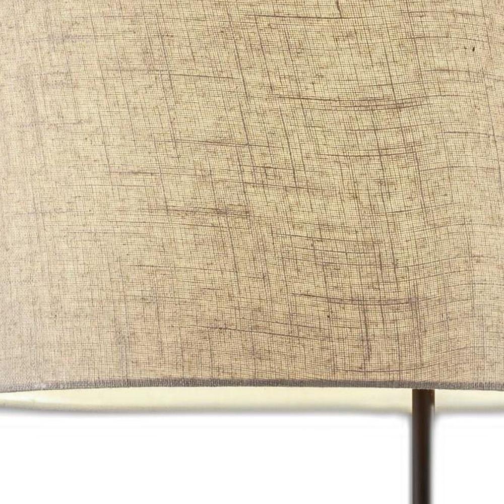 64" Beige And Black Tray Table Floor Lamp With Beige Fabric Drum Shade