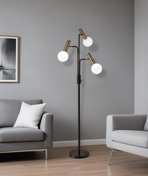 70" Black And Bronze Three Light LED Tree Floor Lamp With White