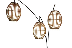 82" Bronze Three Light Tree Floor Lamp With Beige Wicker Cage Shade