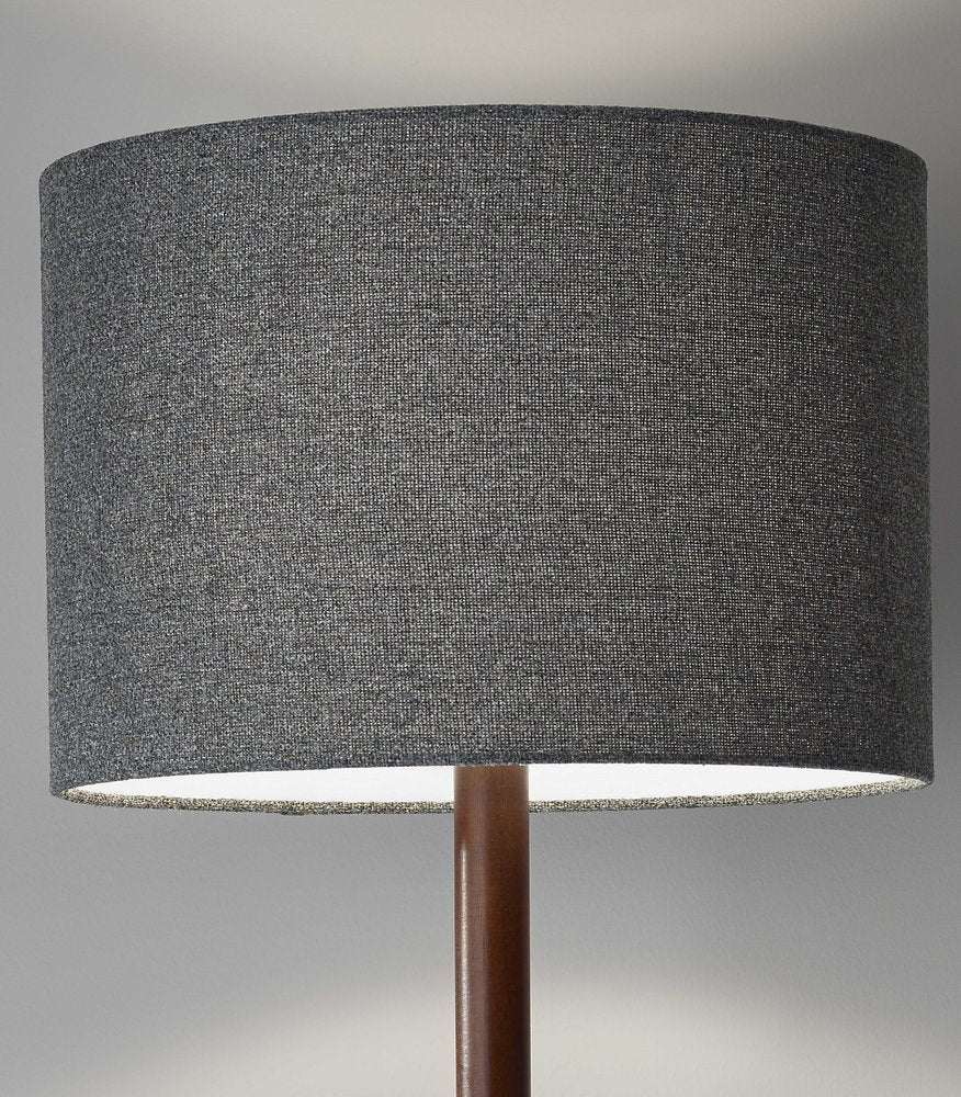 59" Natural Solid Wood Floor Lamp With White Linen Drum Shade