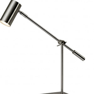 22" Black Metal Swing Arm LED Desk Lamp With USB And Antiqued Gold Cylinder Shade