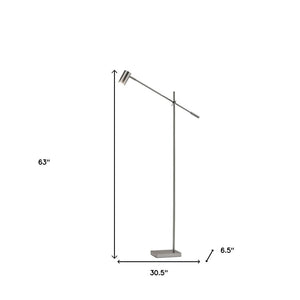 63" Silver LED Task Floor Lamp With Silver Metal Drum Shade