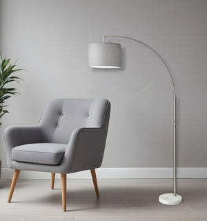 74" Silver Metal Arched Floor Lamp With Gray Linen Drum Shade