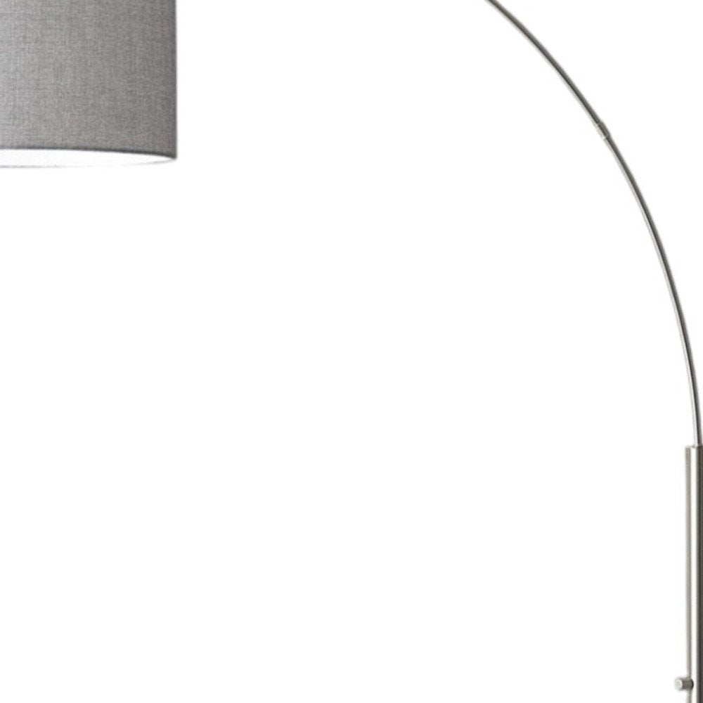 74" Silver Metal Arched Floor Lamp With Gray Linen Drum Shade