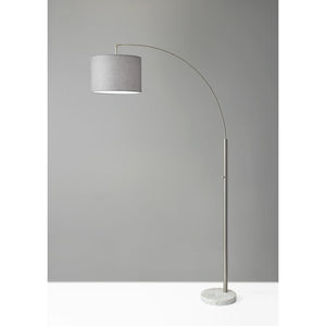 74" Silver Metal Arched Floor Lamp With Gray Linen Drum Shade
