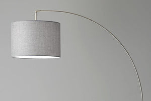 74" Silver Metal Arched Floor Lamp With Gray Linen Drum Shade