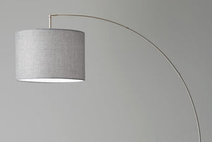 74" Silver Metal Arched Floor Lamp With Gray Linen Drum Shade