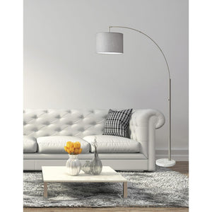 74" Silver Metal Arched Floor Lamp With Gray Linen Drum Shade