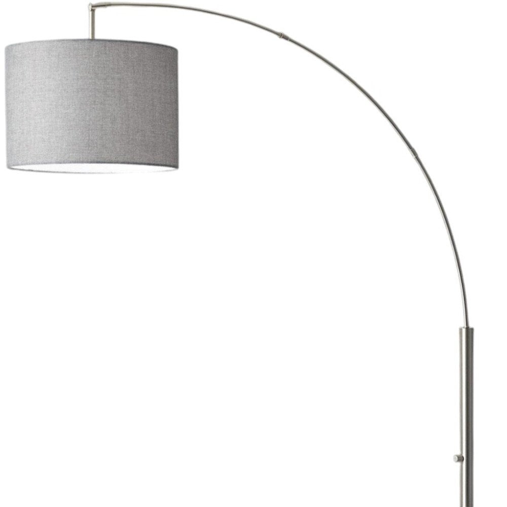 74" Silver Metal Arched Floor Lamp With Gray Linen Drum Shade