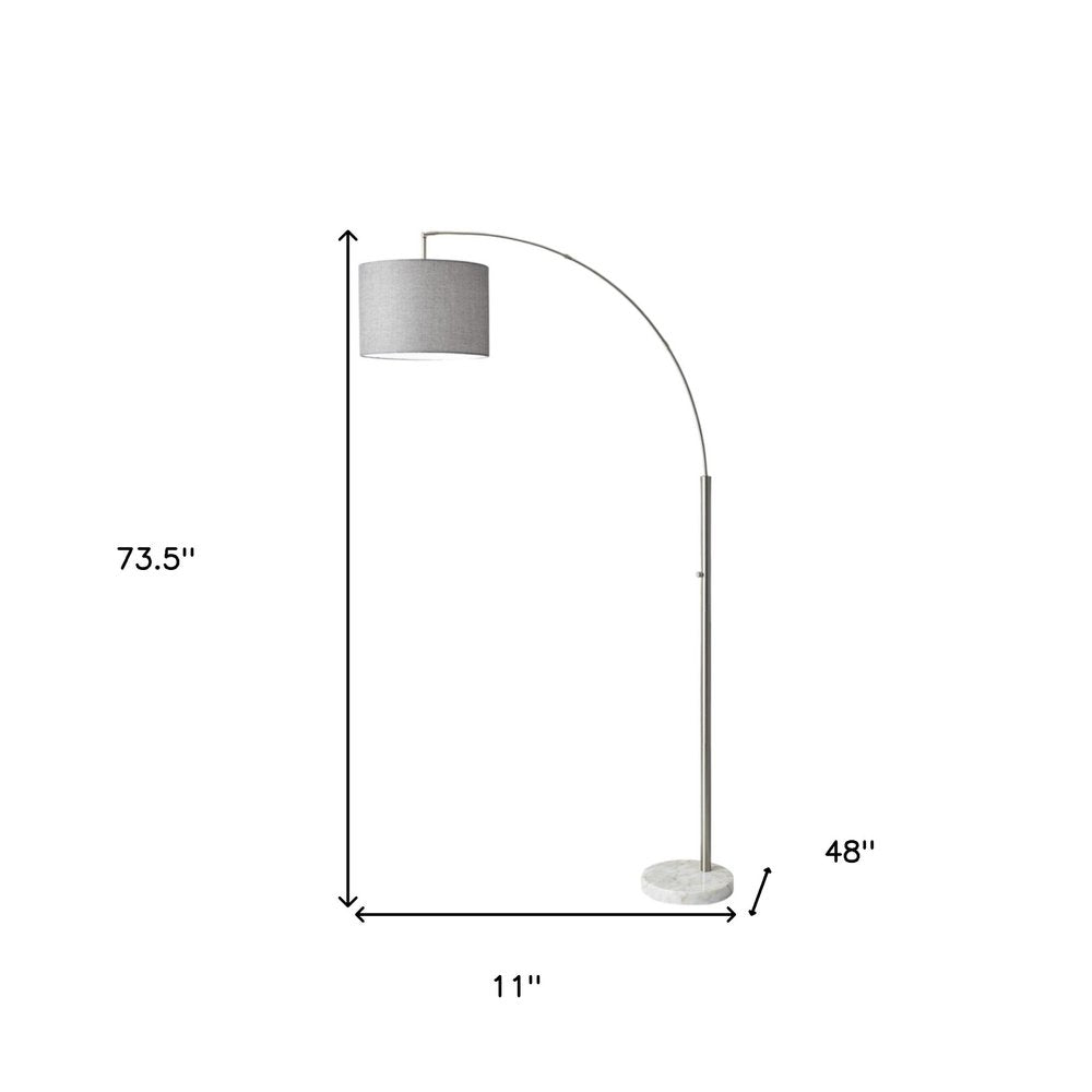 74" Silver Metal Arched Floor Lamp With Gray Linen Drum Shade