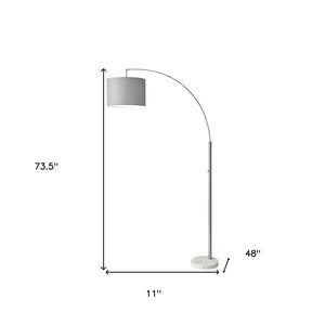 74" Silver Metal Arched Floor Lamp With Gray Linen Drum Shade