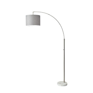 74" Silver Metal Arched Floor Lamp With Gray Linen Drum Shade