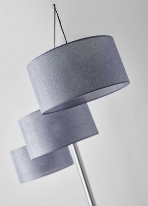 91" Silver Three Light Tree Floor Lamp With Gray Linen Drum Shade