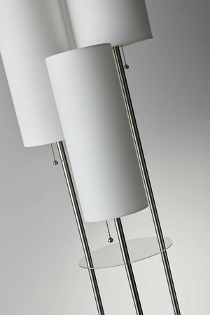 68" Silver Three Light Novelty Floor Lamp With White Linen Cylinder Shade