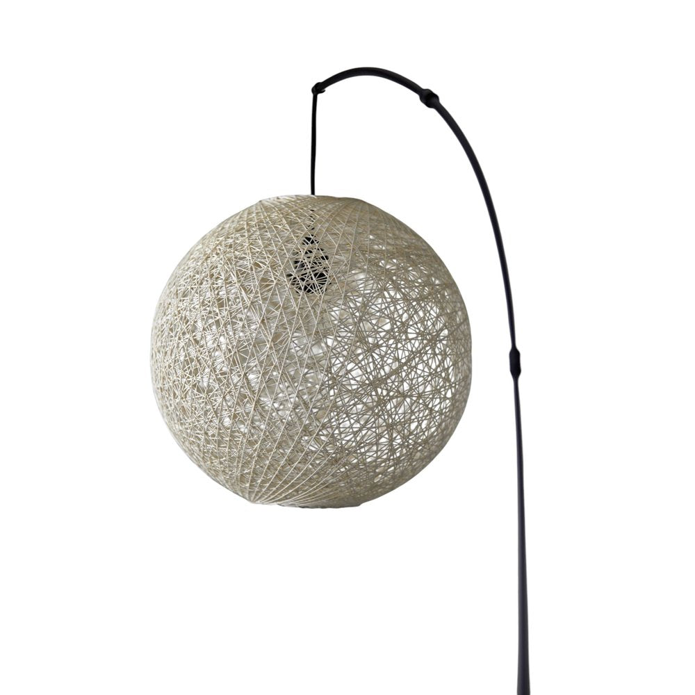 77" Antiqued Bronze Arched Floor Lamp With Groovy Beige Abstract Wicker Globe Shade