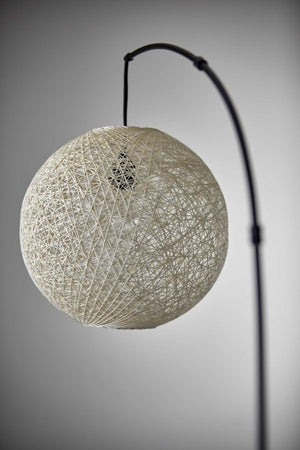 77" Antiqued Bronze Arched Floor Lamp With Groovy Beige Abstract Wicker Globe Shade