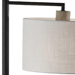 61" Grey And Black Arc Floor Lamp With White Fabric Drum Shade