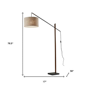77" Beige And Black Swing Arm Floor Lamp With Beige Fabric Drum Shade