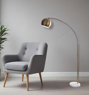 78" Brass Metal Arc Floor Lamp With Brass Metal Bowl Shade