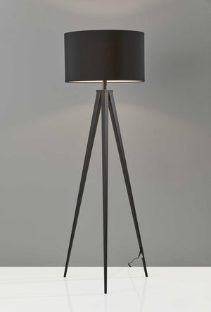 60" Natural Metal Tripod Floor Lamp With White Fabric Drum Shade