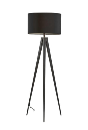 60" Natural Metal Tripod Floor Lamp With White Fabric Drum Shade