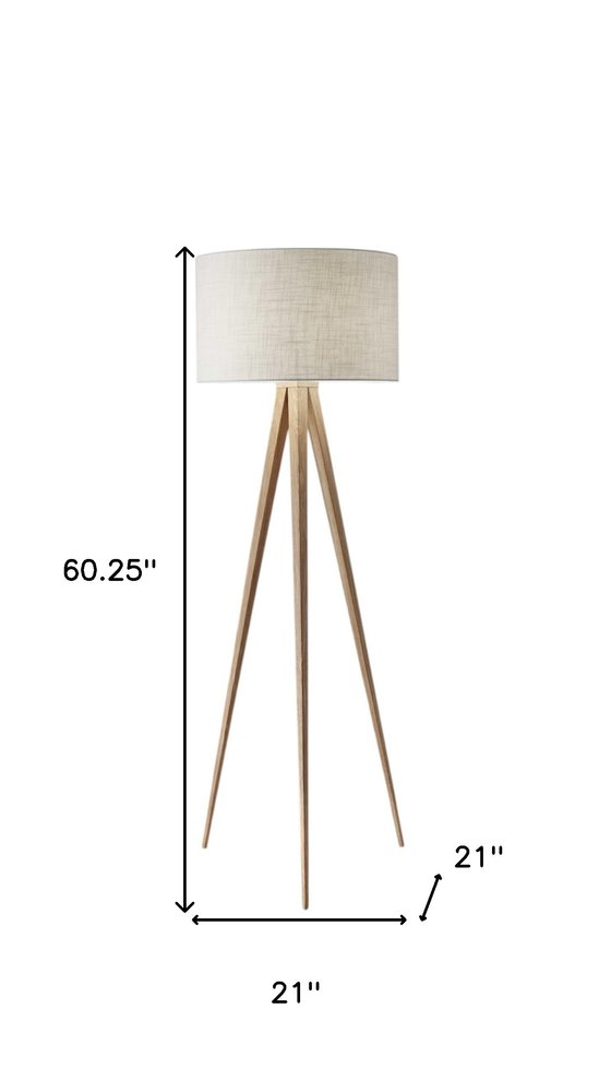 62" Black Tripod Floor Lamp With Black Fabric Drum Shade