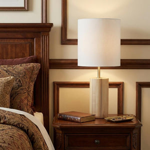Black Wood Circular Block Table Lamp