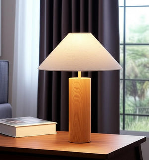 26" Natural Column Lamp With Cone Shade