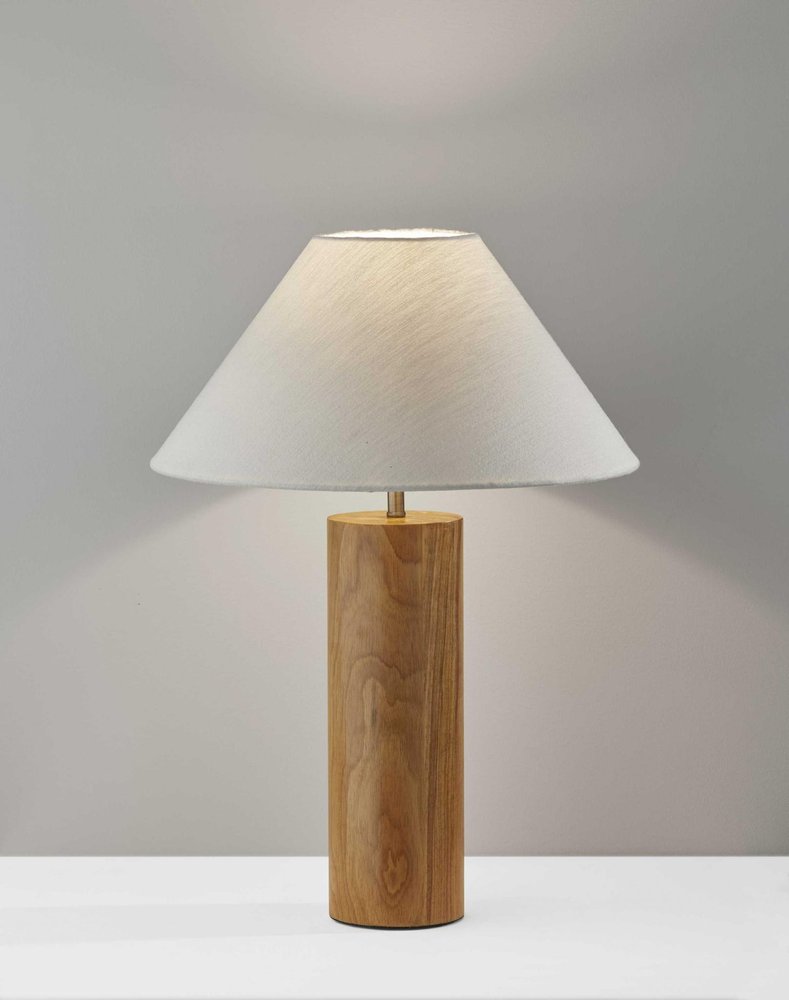 26" Natural Column Lamp With Cone Shade