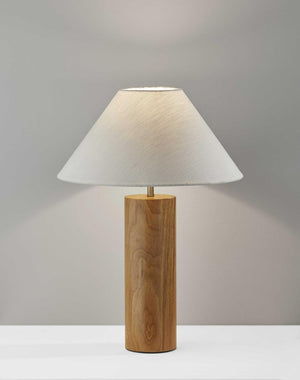 26" Natural Column Lamp With Cone Shade