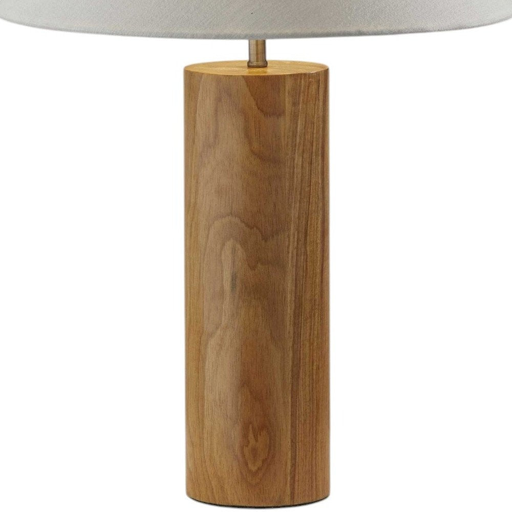 26" Natural Column Lamp With Cone Shade