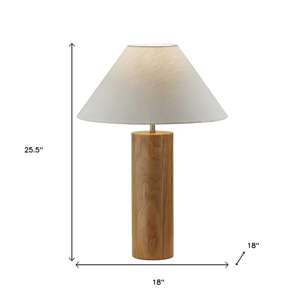 26" Natural Column Lamp With Cone Shade