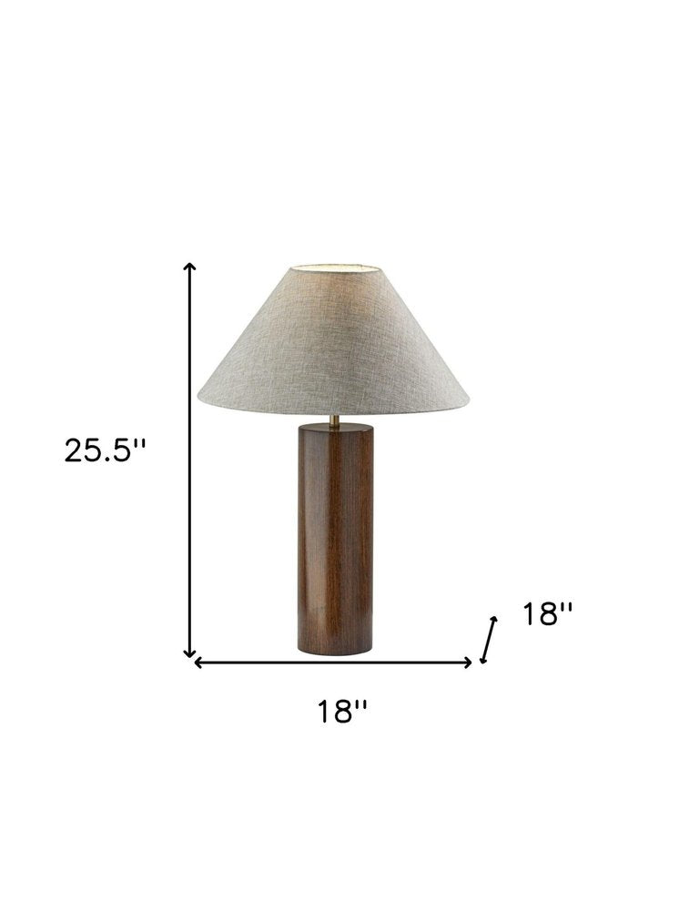 26" Natural Column Lamp With Cone Shade
