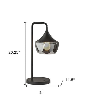 20" Black Metal Table Lamp With Black Metal And Smoked Glass Shade