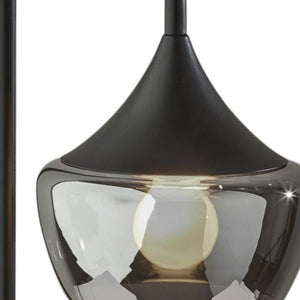 20" Black Metal Table Lamp With Black Metal And Smoked Glass Shade