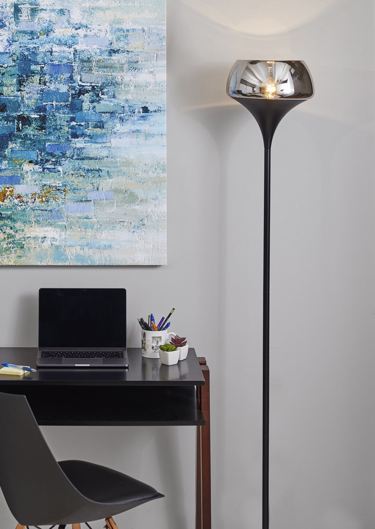 70" Black With Black Glass Shade