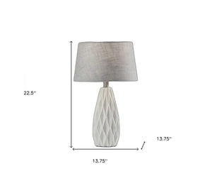 Set of Two 23" White Ceramic Bedside With Gray Drum Shade