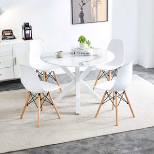 5 Pieces Dining Set, Table Cross Leg Mid-Century Dining Table For 4 - 6 People With Round Table Top, Pedestal Dining Table, End Table Leisure Coffee Table - White by Couch.com