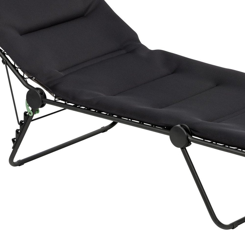 28" Black and Steel Outdoor Chaise Lounge with Black Cushion