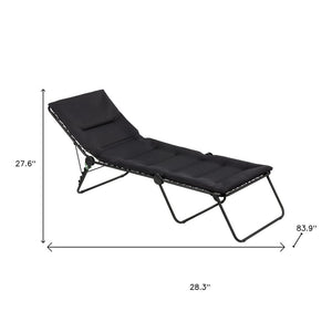 28" Black and Steel Outdoor Chaise Lounge with Black Cushion