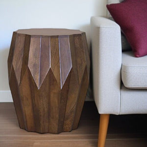 23" Dark Brown Solid Wood Drum End Table