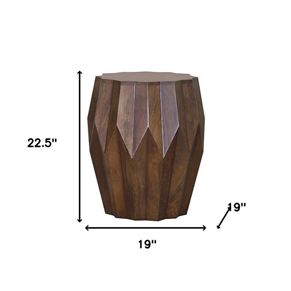 23" Dark Brown Solid Wood Drum End Table