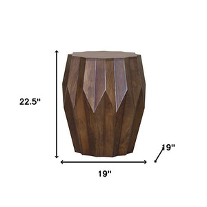 23" Dark Brown Solid Wood Drum End Table