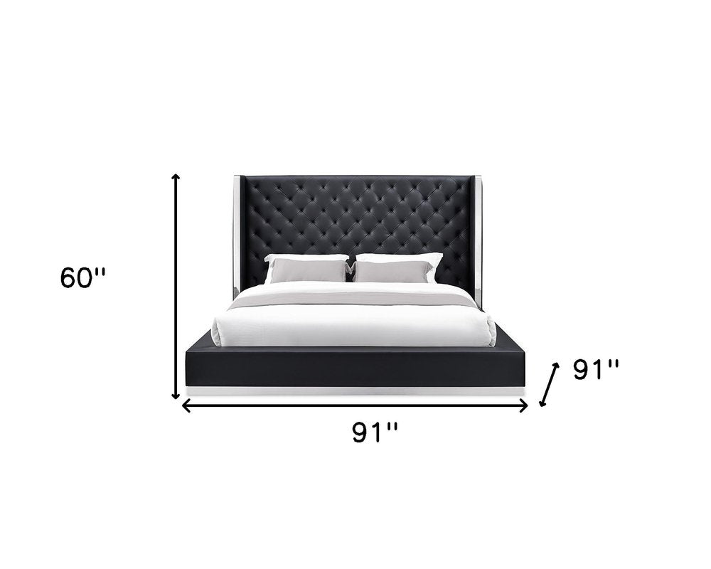 Black Tufted Faux Leather King Bed Frame