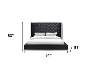 Black Tufted Faux Leather King Bed Frame